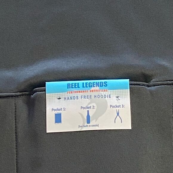 REEL LEGEND Men’s SMALL BLACK Hands Free Hoodie - Picture 2 of 7